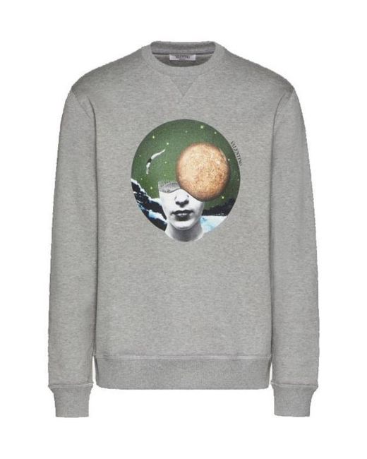 Valentino Gray Printed Round-Neck Sweater for men