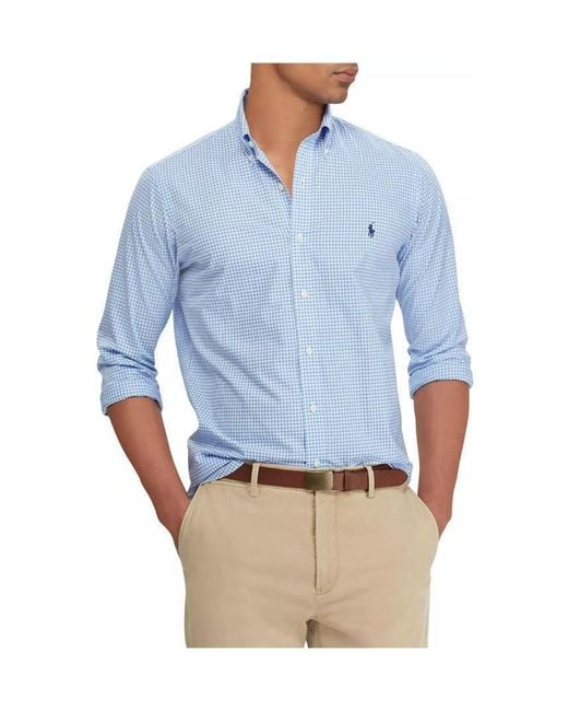 Polo Ralph Lauren Blue Pony Embroidered Buttoned Shirt for men