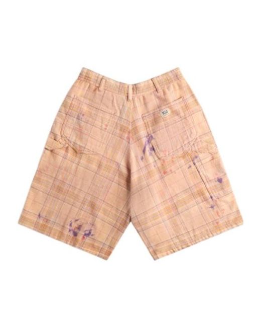 R13 Pink Paint-Splatter Plaid Shorts