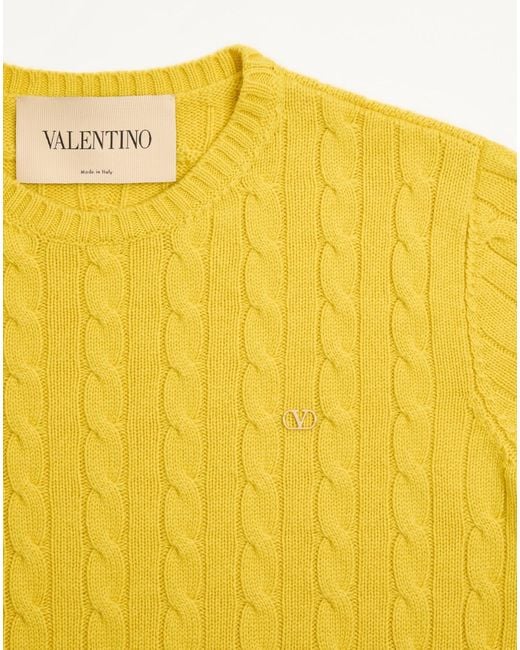 Valentino Yellow Vlogo Plaque Cable-Knit Jumper for men