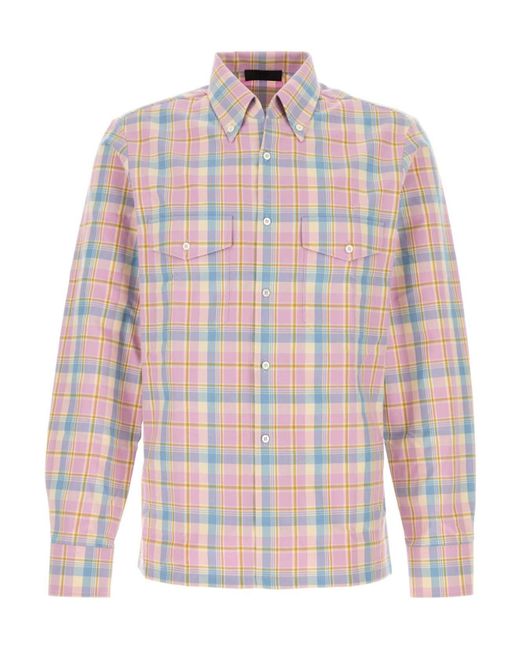 Prada Pink Long-Sleeved Checked Shirt for men
