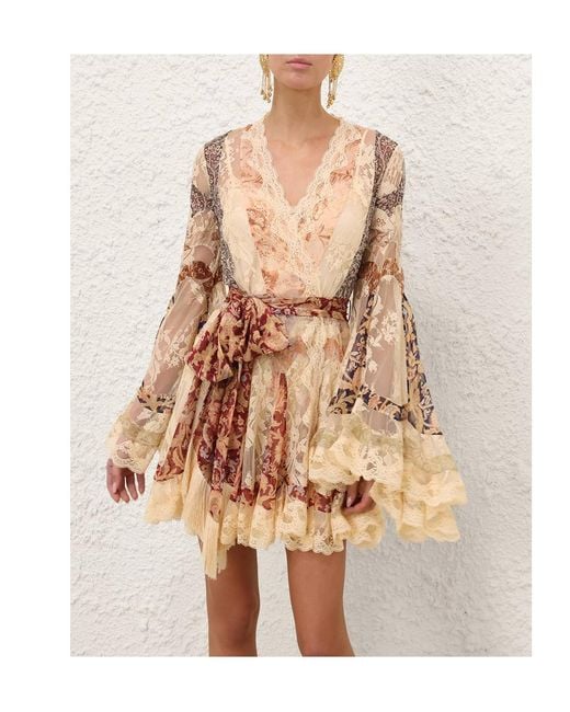 Zimmermann Natural Valiant Panelled Wrap Mini Dress