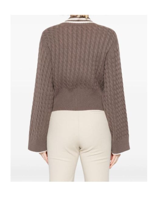 Brunello Cucinelli Brown Cable-Knit V-Neck Sweater