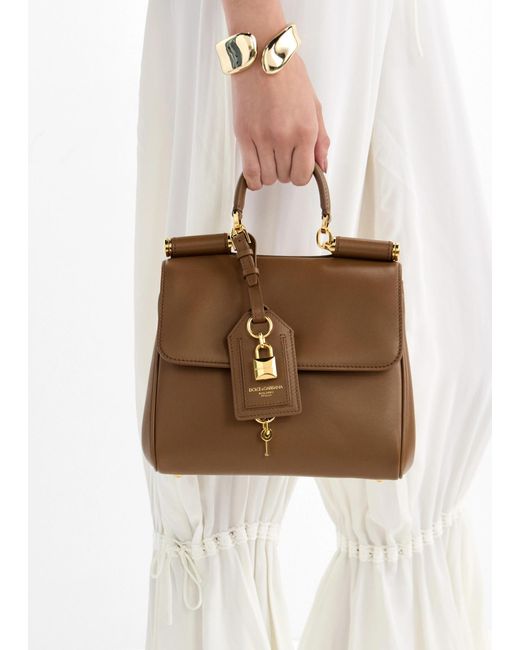 Dolce & Gabbana Brown My Sicily Logo Plaque Handbag