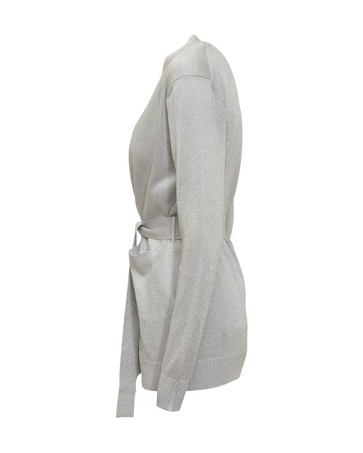 Missoni Gray Metallic-Threading V-Neck Belted Cardigan