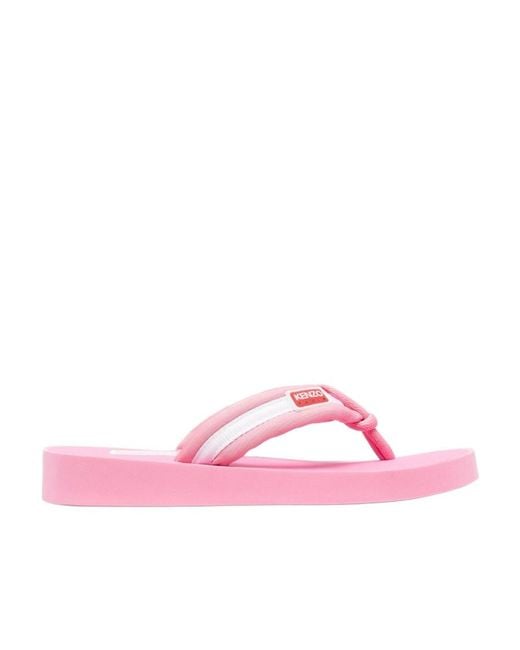KENZO Pink Logo-Patch Striped Slip-On Flip Flops