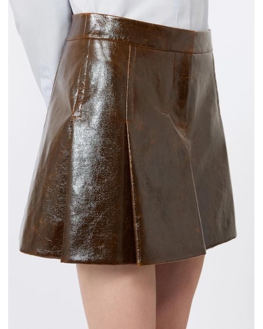 Sportmax Brown Patent-Finish A-Line Mini Skirt