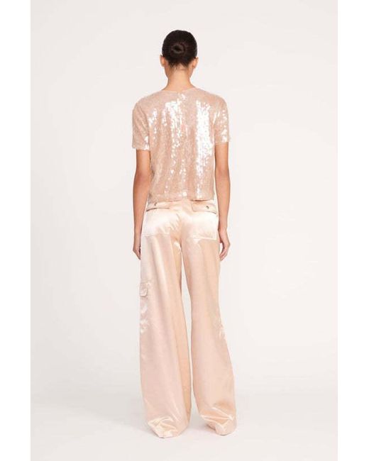 Staud Natural Belted Satin-Finish Palazzo Pants