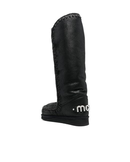 Mou Black Eskimo 40 Rhinestone-Logo Boots