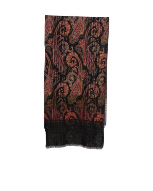 Etro Brown Paisley-Print Wool Scarf for men