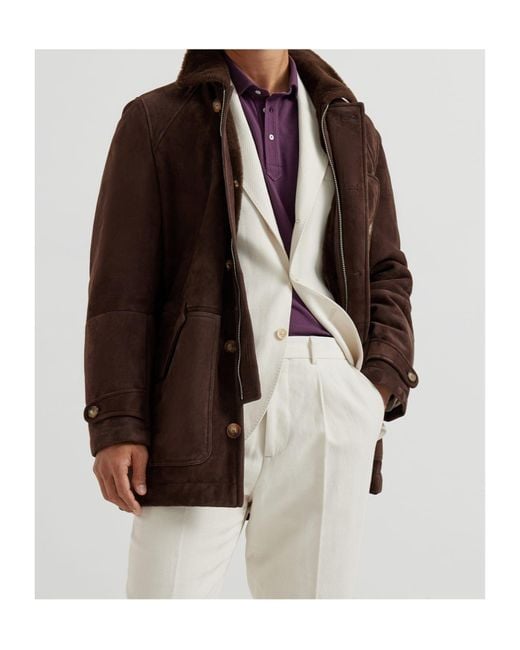 Brunello Cucinelli Brown Straight Hem Shearling Coat for men