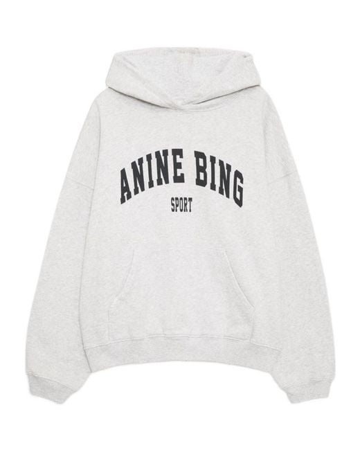 Anine Bing White Harvey Distressed Logo Printed Hoodie