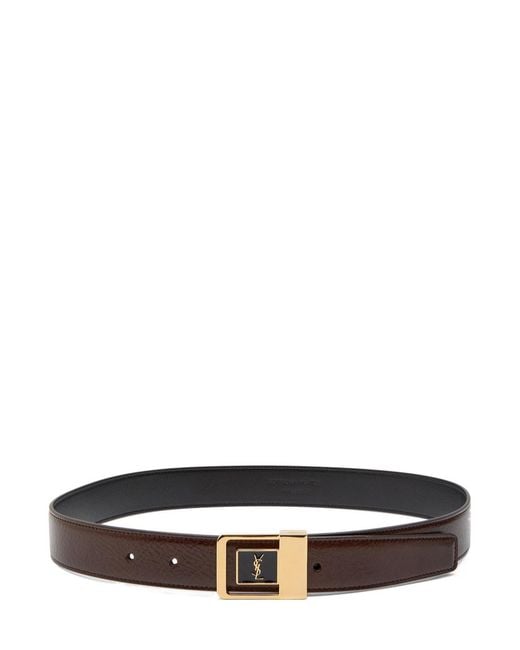 Saint Laurent White Logo-Engraved Grained Leather Belt