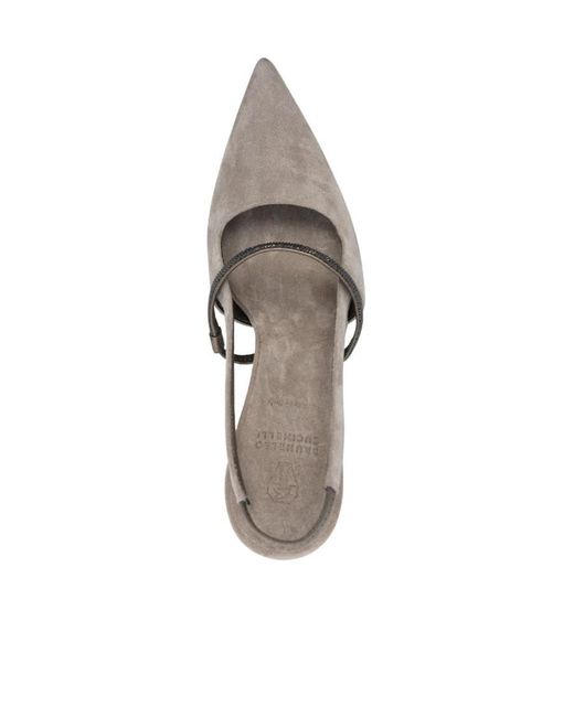 Brunello Cucinelli White Pointed Toe Slingback Pumps
