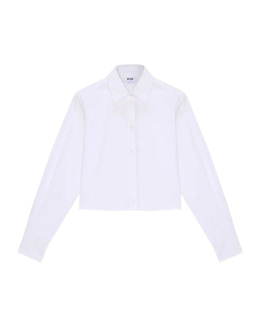 MSGM White Embroidered Logo Cropped Shirt
