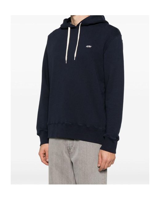 Autry Blue Logo Embroidered Drawstring Hoodie for men