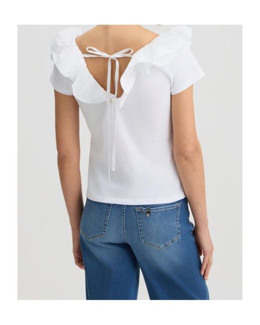 Liu Jo White Ruffled Cotton T-Shirt