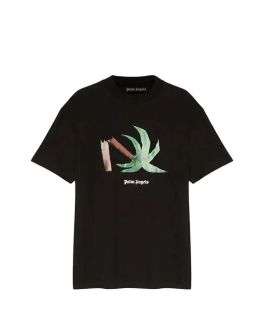 Palm Angels Black Distressed Palm Tree Print T-Shirt for men