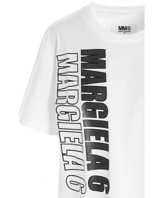 MM6 by Maison Margiela White Logo-Print Short-Sleeve T-Shirt