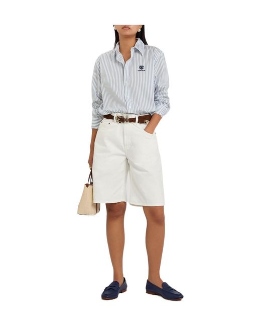 Polo Ralph Lauren White Striped Embroidered Cotton Shirt