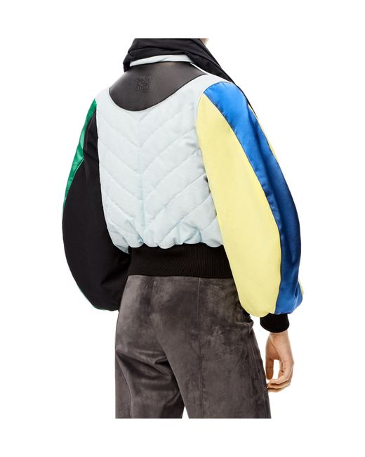Loewe Blue Collarless Quilted Short Casual Jacket With Round Sleeves