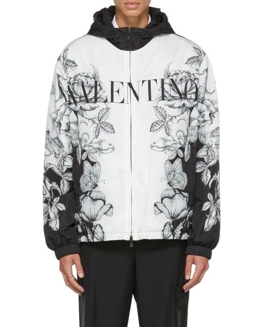 Valentino Gray Dark Blooming Printed Windbreaker for men