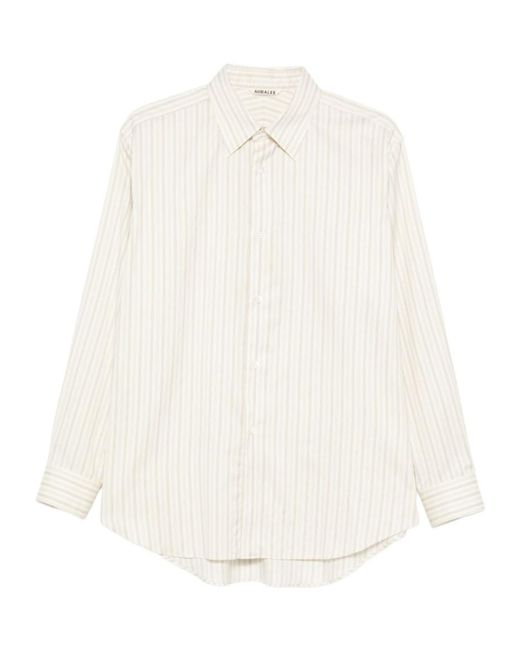 Auralee White Striped Embroidered Shirt for men