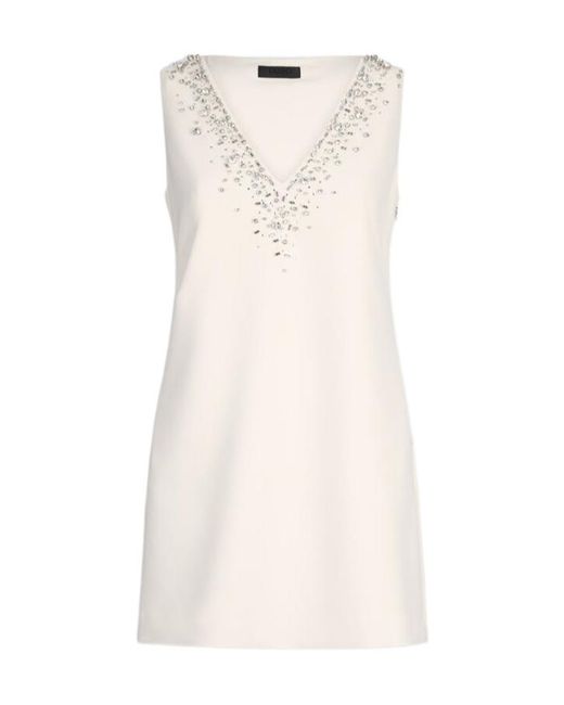Liu Jo Natural Short Champagne-Coloured Dress With Bejewelled Embellishment