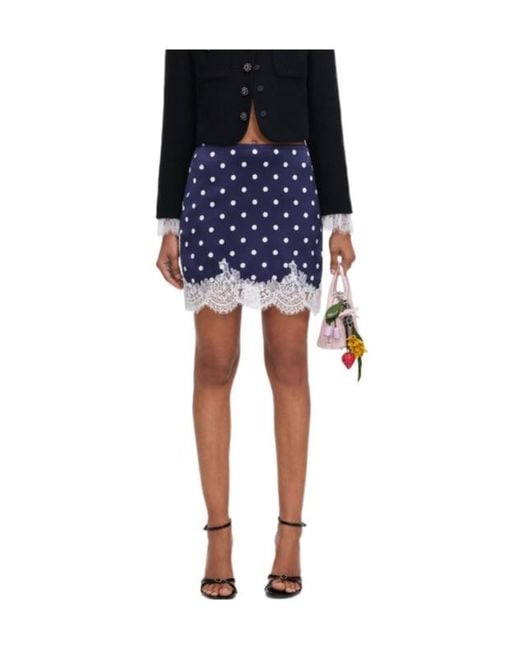 Self-Portrait Blue Polka Dot Satin Mini Skirt