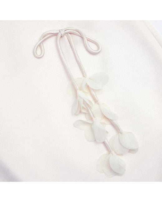 Self-Portrait White 3D Flower Satin Midi Skirt