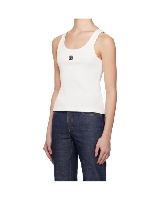 Tory Burch Blue Metal Logo Cotton Scoop Tank Top