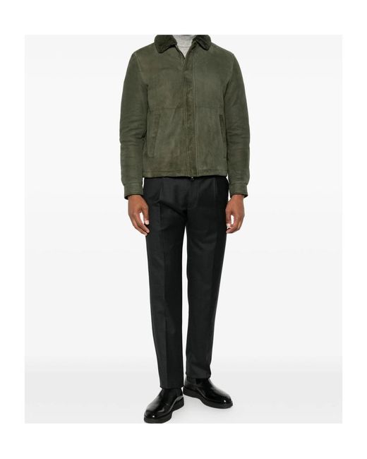 Tagliatore Green Long-Sleeved Leather Jacket for men