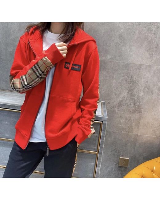 Burberry Red Checked Hooded Sweatshirt
