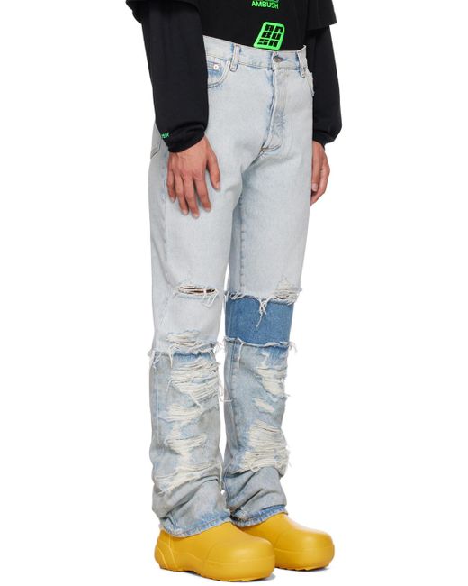 Heron Preston Blue Distressed-Effect Straight-Leg Jeans for men