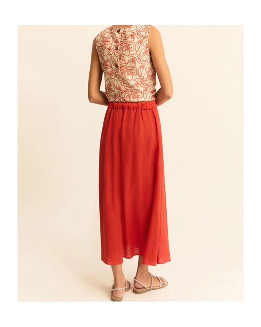 Marella Red Pleated Linen Skirt