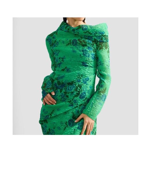 Erdem Green Pleated Dress
