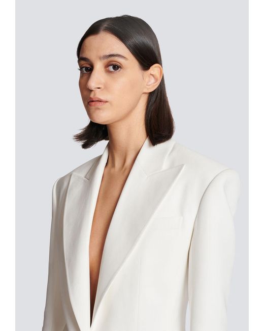 Balmain White Single-Breasted Straight Hem Blazer