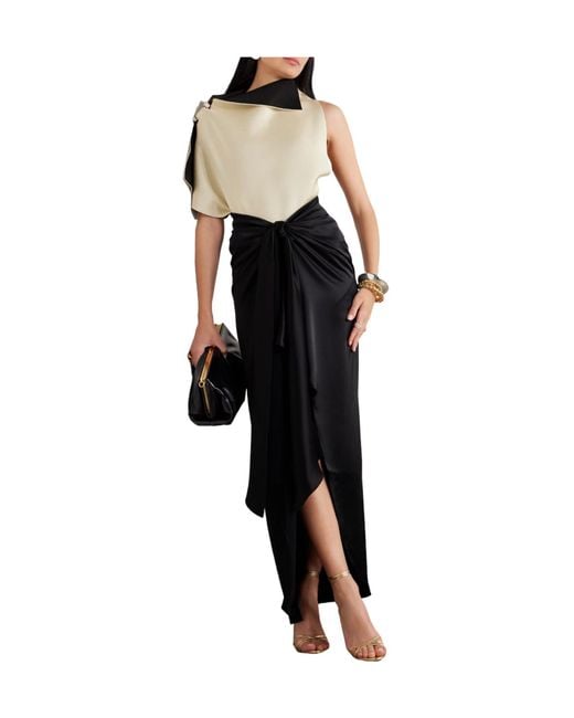 Galvan Black Asymmetric Satin Maxi Skirt