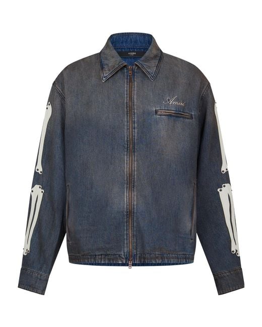 Amiri Blue Vintage Washed Denim Zip-Up Jacket for men