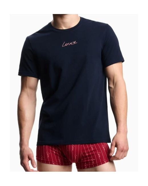 Emporio Armani Blue Crew Neck Short-Sleeved T-Shirt for men