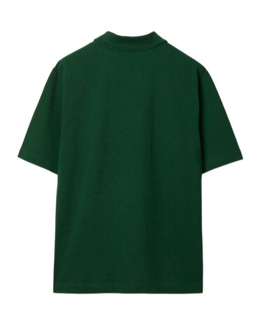 Burberry Green Logo Embroidered Cotton Polo Shirt for men