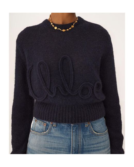 Chloé Blue Chloé Logo Knitted Jumper