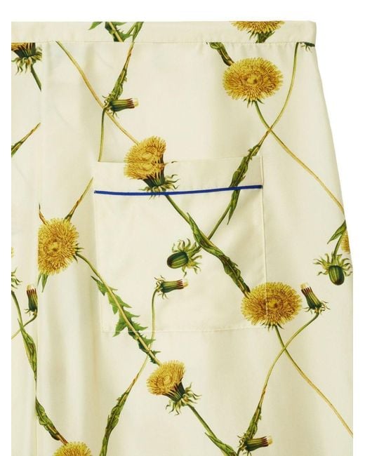 Burberry Yellow Dandelion-Print Silk-Satin Trousers