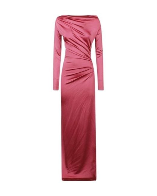 Victoria Beckham Red Off-Shoulder Draped Satin Gown