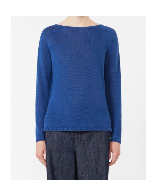 Max Mara Blue Linen Yarn Basic Sweater