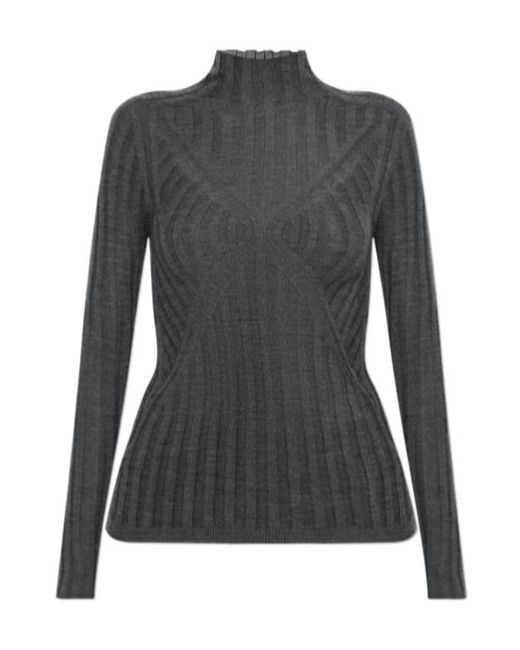 Jil Sander Black Sheer Ribbed Turtleneck Knitted Top