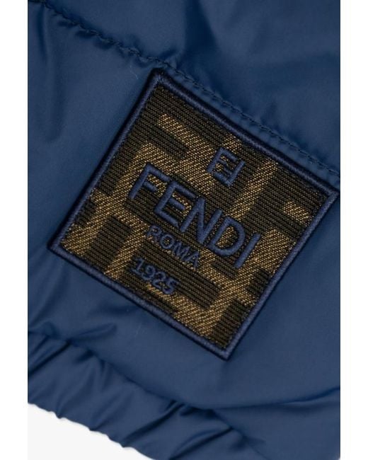 Fendi Blue Logo-Plaque Quilted Jacket