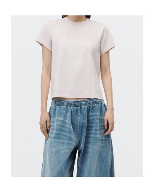 Alexander Wang Pink Logo Print Shrunken Short Sleeve Tee