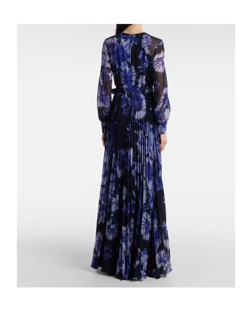 Erdem Blue Floral Pleated Voile Gown