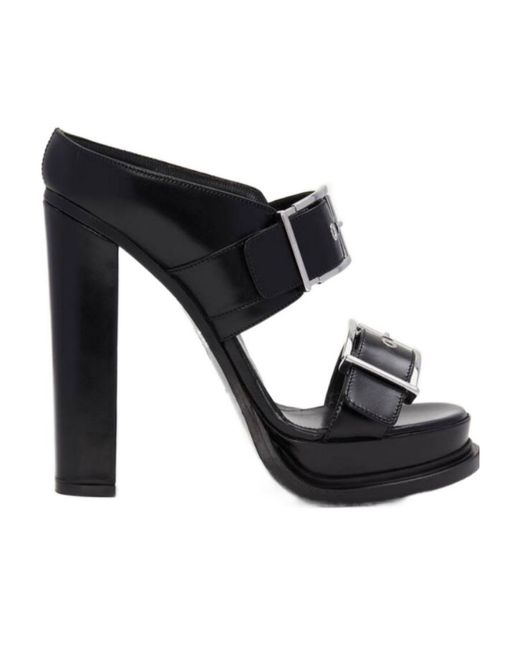 McQueen Black Slip-On Platform Sandals